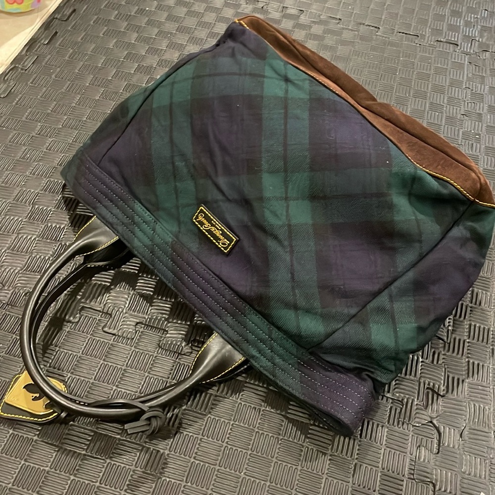 Dooney & Burke Green Blue Plaid Tote Bag